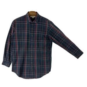 CACHAREL Shirt M Vintage Plaid”Flannel Du Selle”Black Multi Button-Up Long-Sleev
